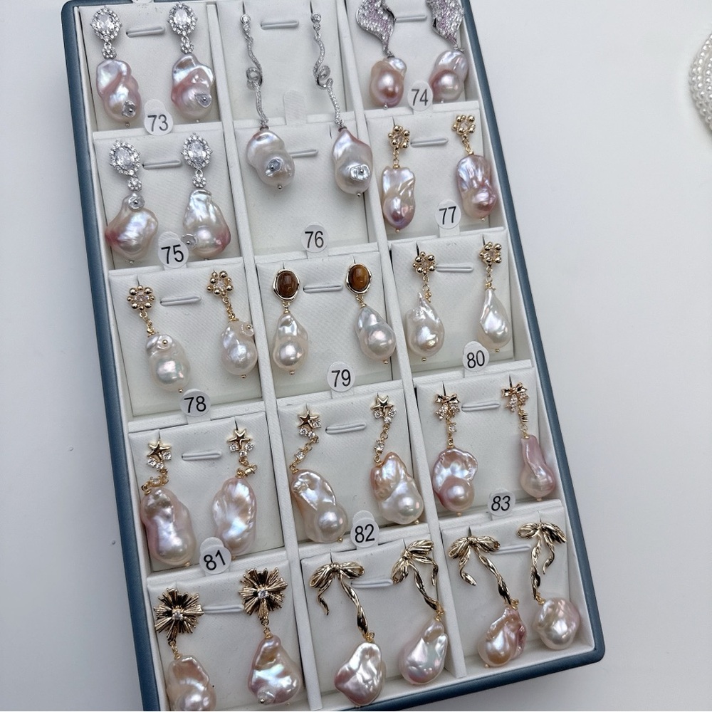 0315 New Unlisted Flame Ball Pearl Earrings - Picture 2 of 6